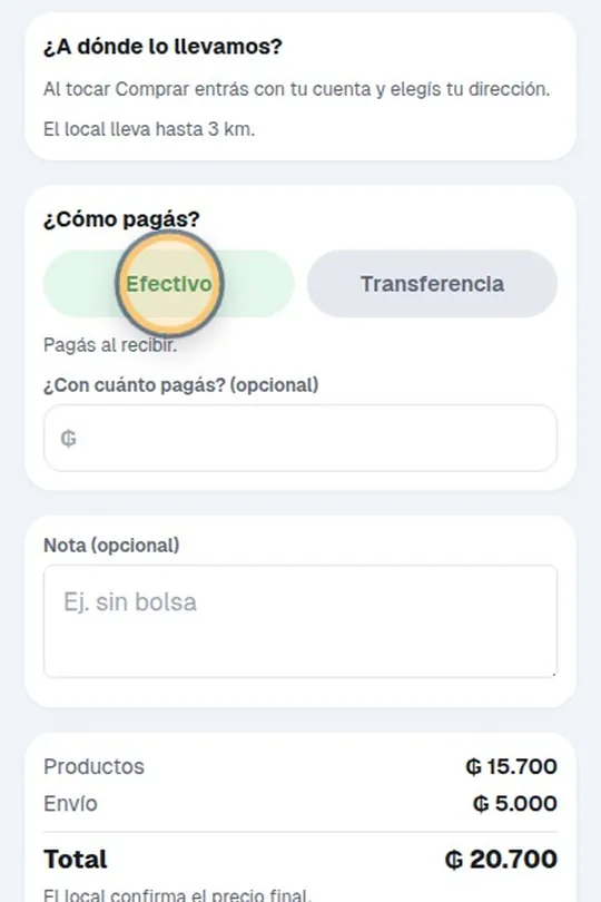 Paso 7: Indicá cómo vas a pagar