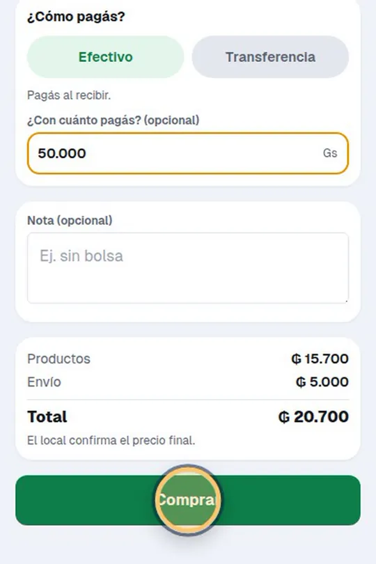 Paso 8: Confirmá con «Comprar»